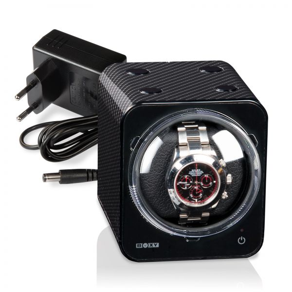 Watch Winder Boxy Fancy Brick - Carbon with Power Supply