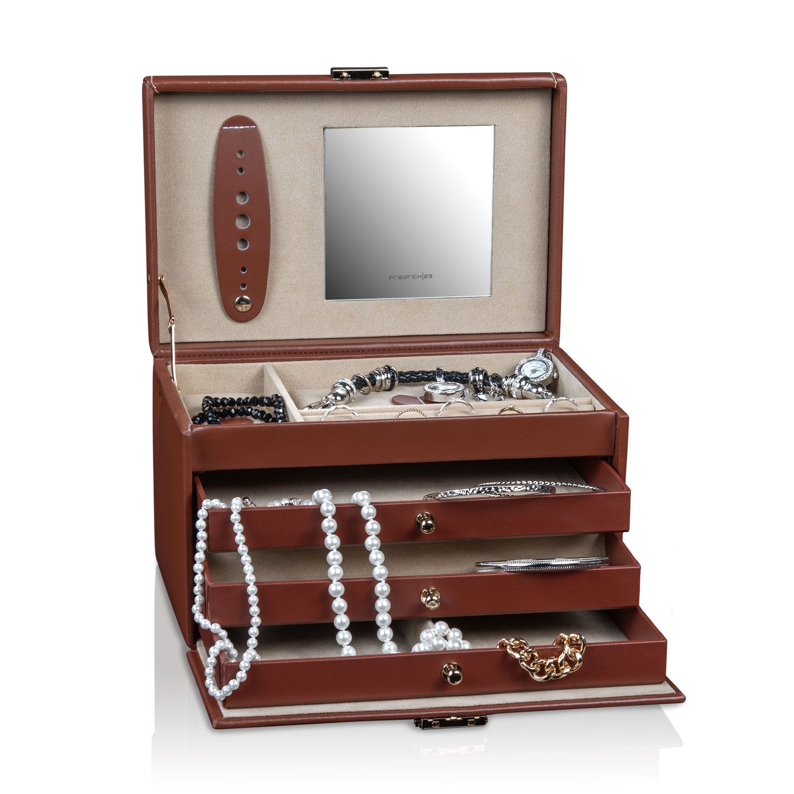 Friedrich23 Schmuckkoffer Cordoba Leder - Braun | Designhuette.com