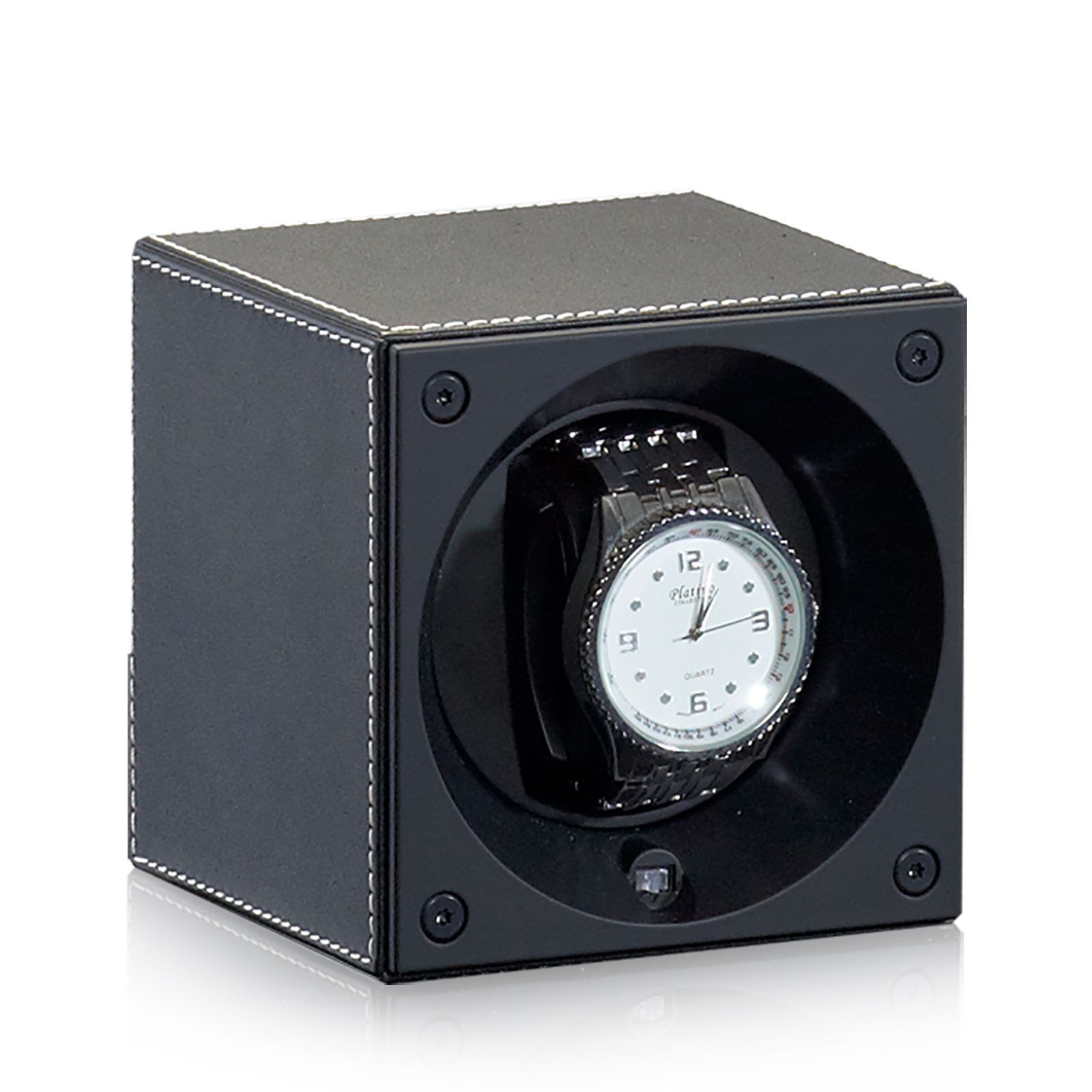 Swiss Kubik Uhrenbeweger Leder Masterbox - Schwarz / Weiße Nähte | Designhuette.com