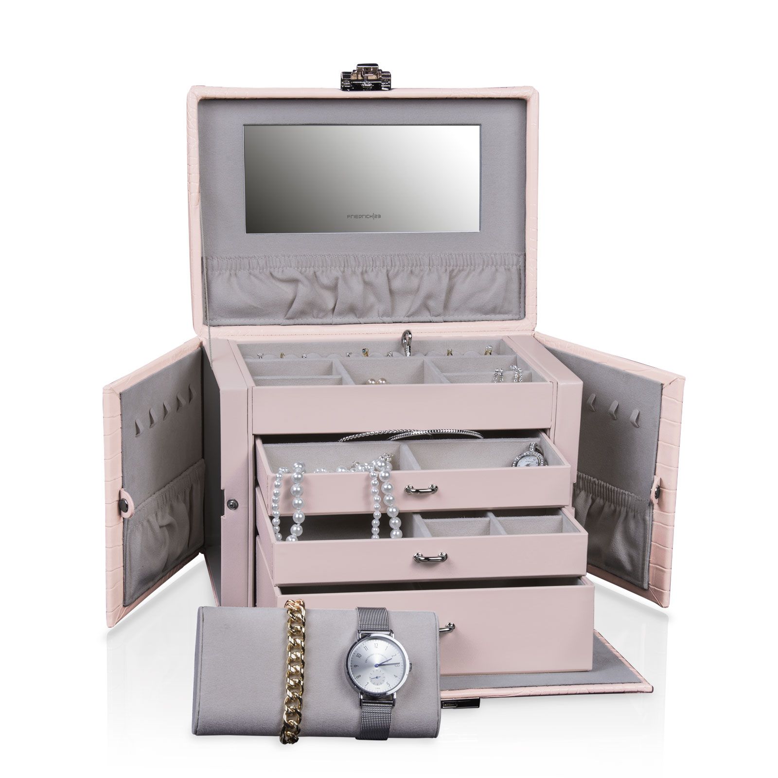 Friedrich23 Croco Jumbo Jewellery Case - Light Grey - Gray leather