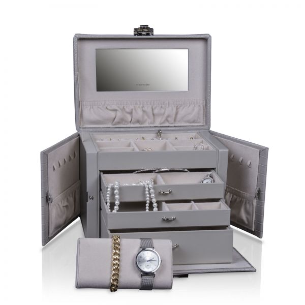 Croco Jumbo Jewellery Case - Light Grey