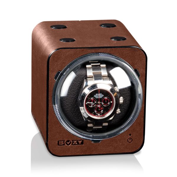 Remontoir Montre Automatique Boxy Fancy Brick - Cuir brun sans alimentation électrique