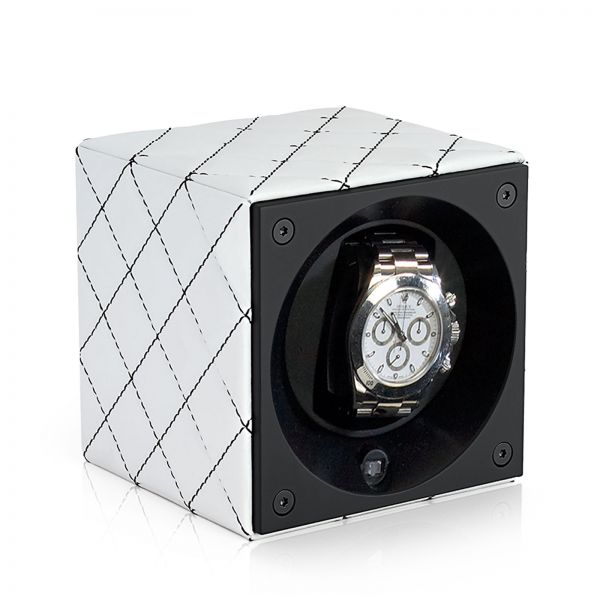 Remontoir Montre Automatique Masterbox Cuir - Diamant Blanc / Coutures Griss